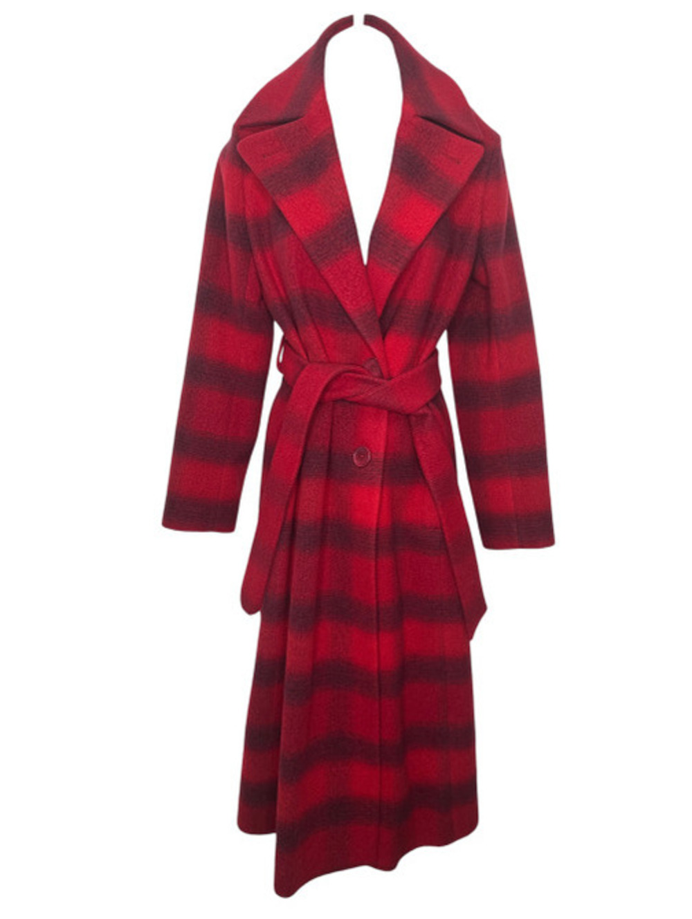 Akris Punto Blurred Check Belted Wool Long Coat